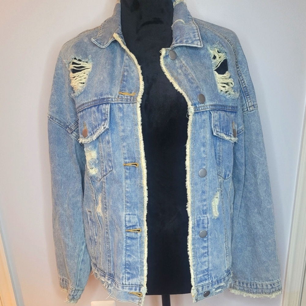 POL.Distressed Denim Jacket. Size M